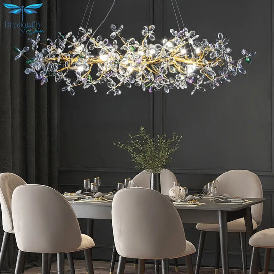 Liana French Crystal Gold Pendant Lamp For Dining & Villas Chandelier