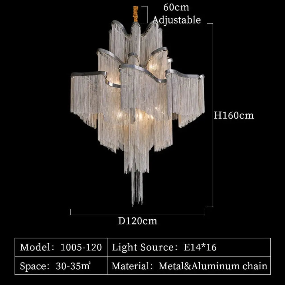 Liana - Modern Chandelier For Living Room Tassel Aluminum Chain Round Silver Lights Bedroom Hanging
