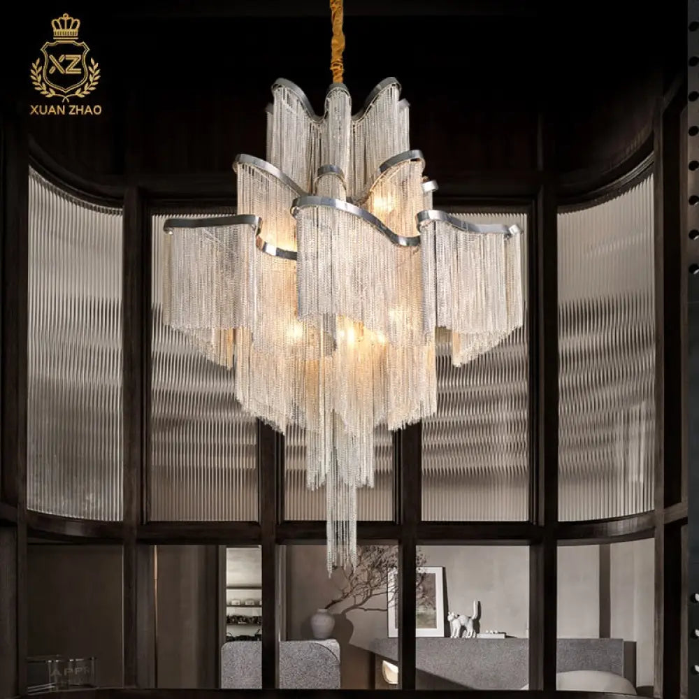 Liana - Modern Chandelier For Living Room Tassel Aluminum Chain Round Silver Lights Bedroom Hanging
