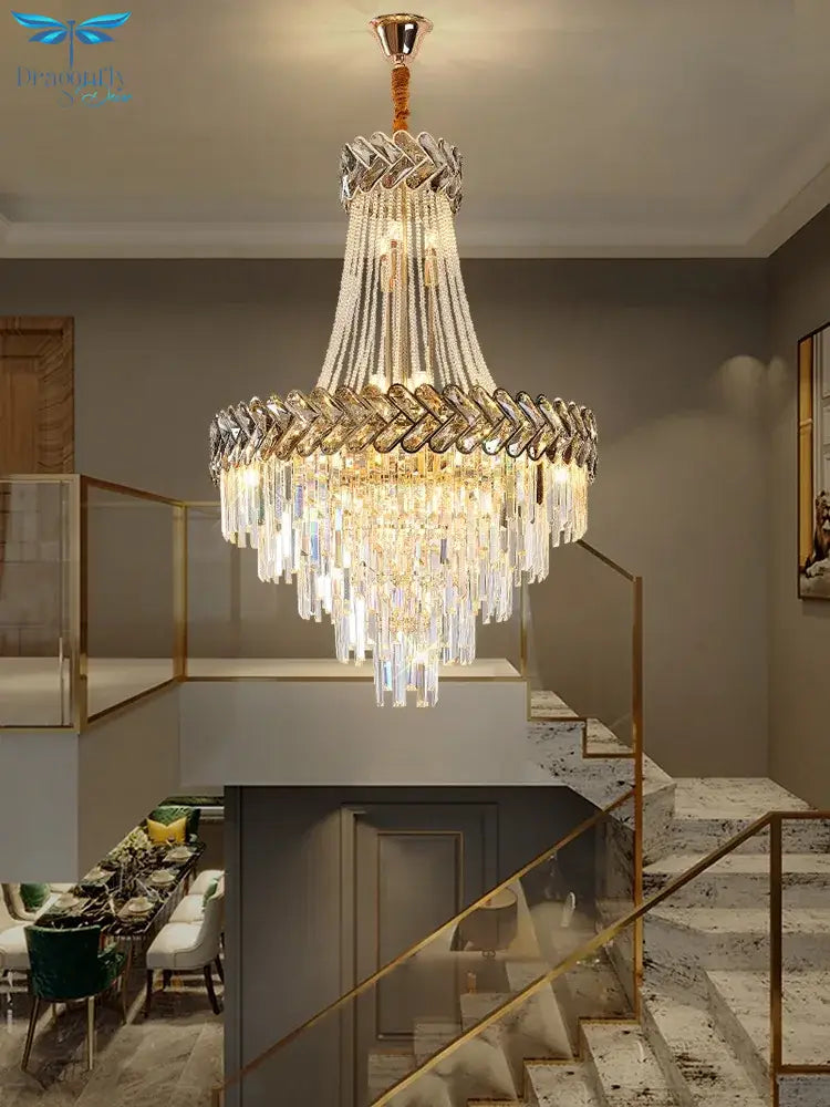 Light Luxury Simple Duplex Villa Living Room Crystal Chandelier Modern European Atmosphere Jump
