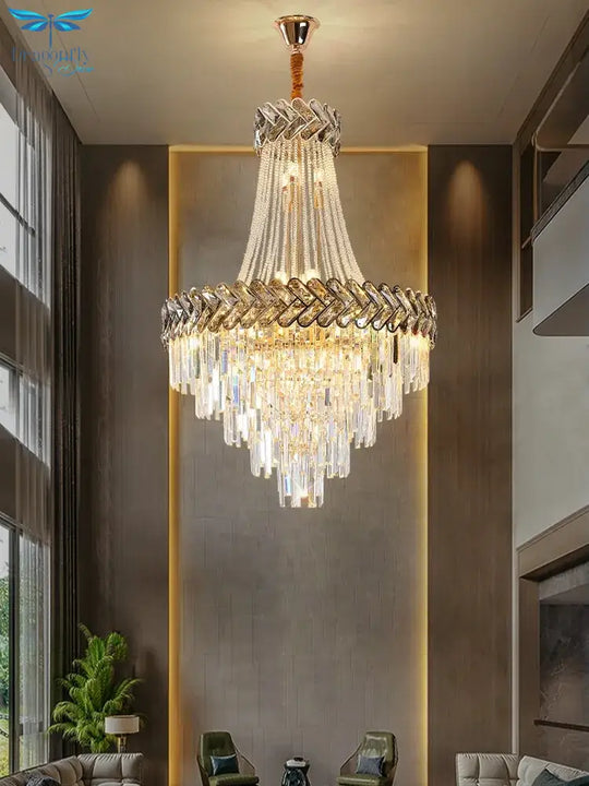 Light Luxury Simple Duplex Villa Living Room Crystal Chandelier Modern European Atmosphere Jump