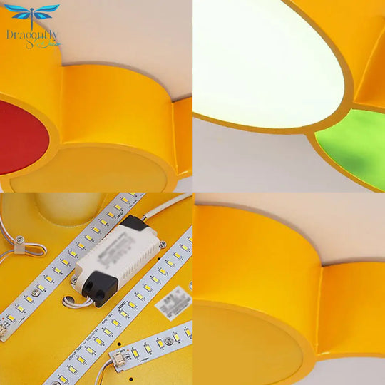 Lighting Up Learning: Yellow Metal Led Flush Mount Fixture With Adorable Cartoon Caterpillar Design