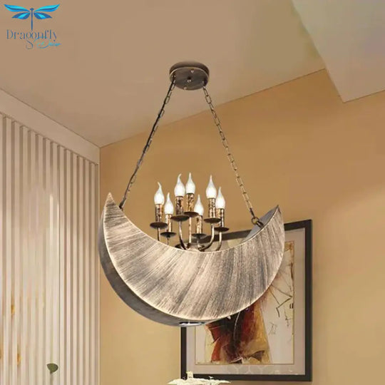 Living Room Candle Hanging Light With Crescent Deco Metal 7 - Light Vintage Chandelier In Legacy