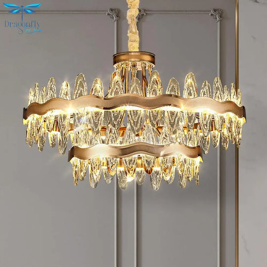 Living Room Luxury Crystal Chandeliers Modern Island Lighting Golden Lobby Decorative Lights