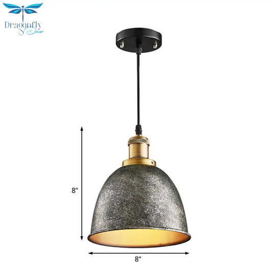 Lonie - Antique Style Dome Pendant Lamp 1 Light Wrought Iron Hanging Fixture With Cord In Black/Rust