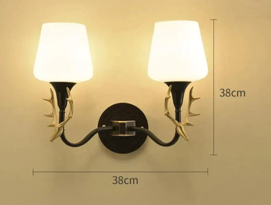 Lovely Antler Bedroom Bedside Staircase Full Copper Wall Lamp Black Double Lamps