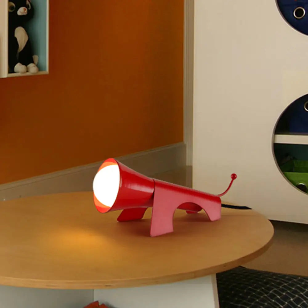 Lucy - Cartoon Red/Yellow Night Table Lamp Dog - Like Metallic Shade Red