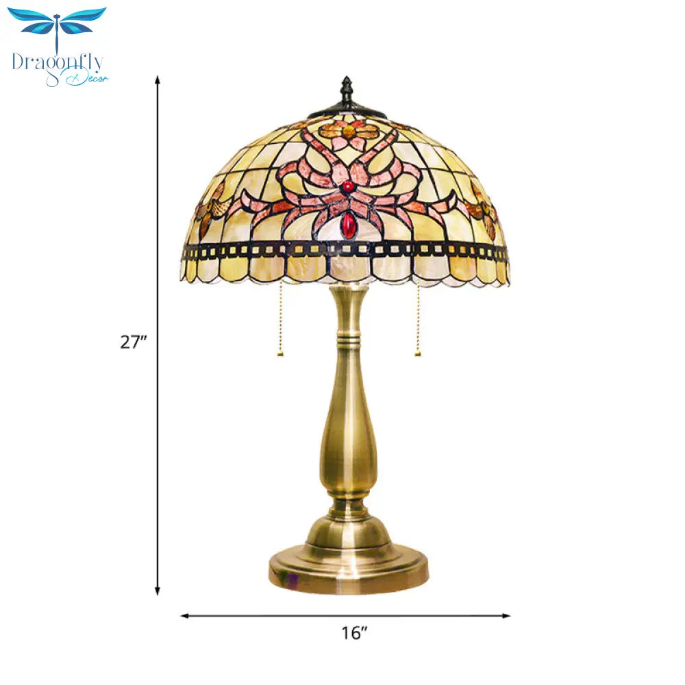 Lucy - Floral Table Light: Vintage Shell Lamp In Brushed Gold