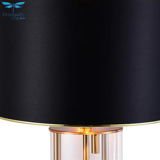 Ludovica - Black Fabric Night Table Lamp With Clear Glass Base Traditional Drum