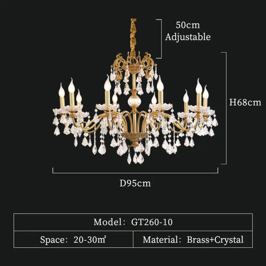 Luxe Branch - European Style 8 Lights Luxury Hotel Pendant Lamp With Gold Crystals 10Lights D95