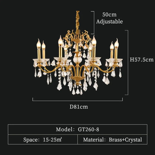Luxe Branch - European Style 8 Lights Luxury Hotel Pendant Lamp With Gold Crystals 8Lights D81
