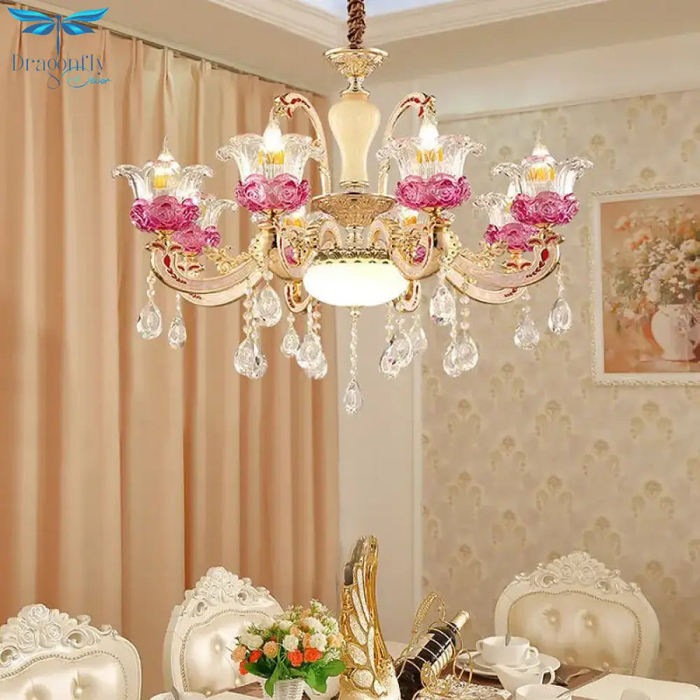 Luxurious European Crystal Flower Chandelier - French Villa Style Candle Lighting For Living And