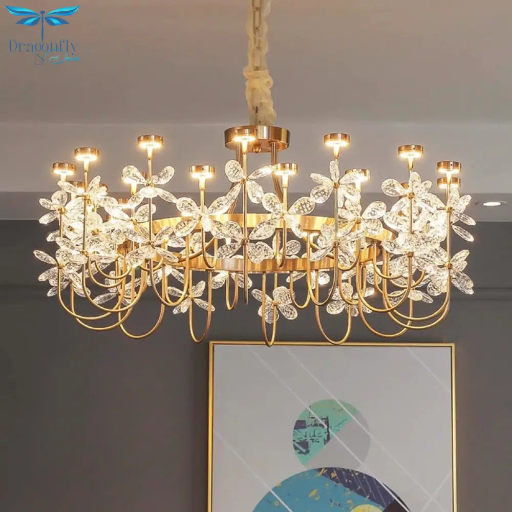 Luxurious Gold Flower Crystal Chandelier - Exquisite Pendant Lighting For Home Decor