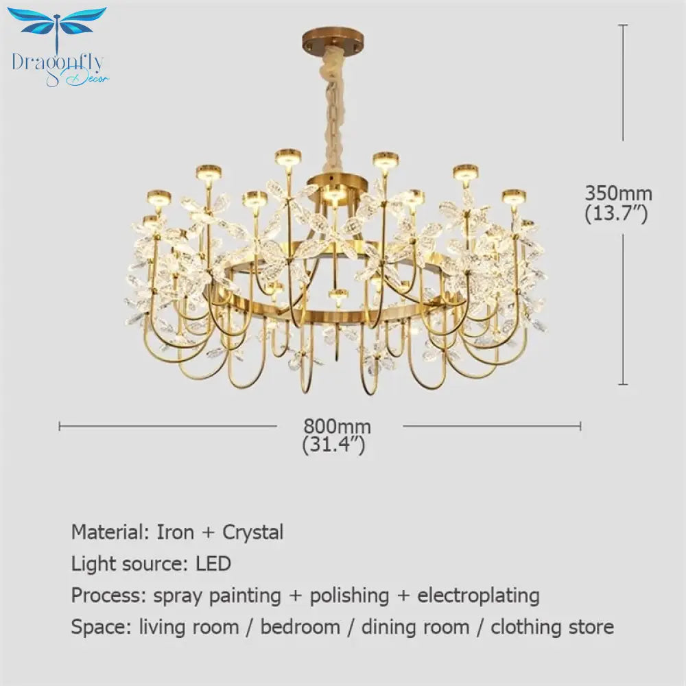 Luxurious Gold Flower Crystal Chandelier - Exquisite Pendant Lighting For Home Decor
