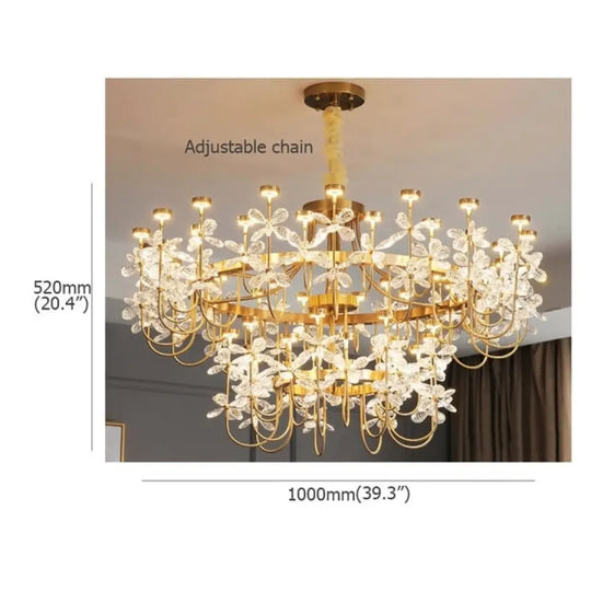 Luxurious Gold Flower Crystal Chandelier - Exquisite Pendant Lighting For Home Decor D100Xh52Cm /
