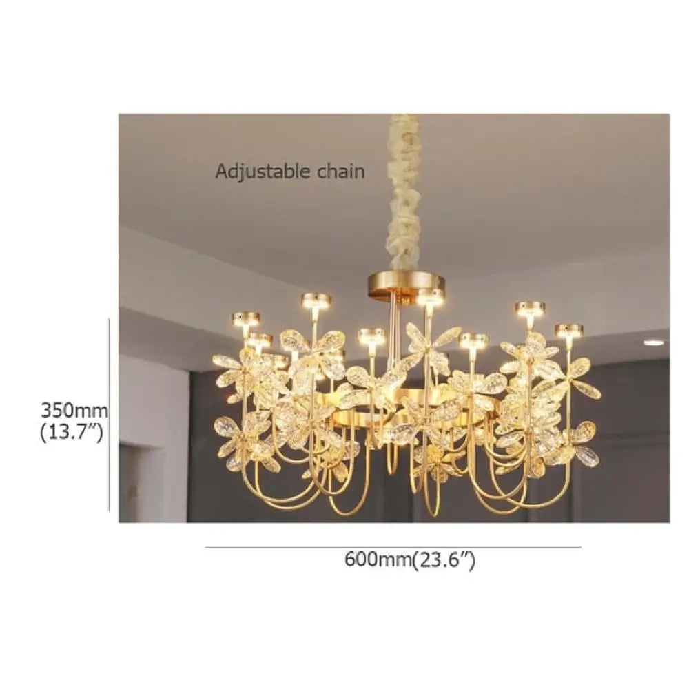 Luxurious Gold Flower Crystal Chandelier - Exquisite Pendant Lighting For Home Decor D60Xh35Cm /