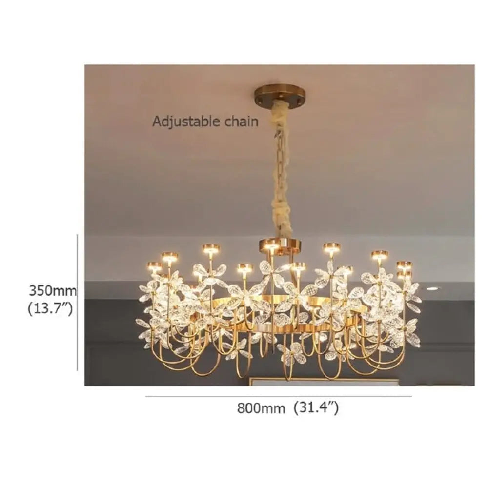 Luxurious Gold Flower Crystal Chandelier - Exquisite Pendant Lighting For Home Decor D80Xh35Cm /