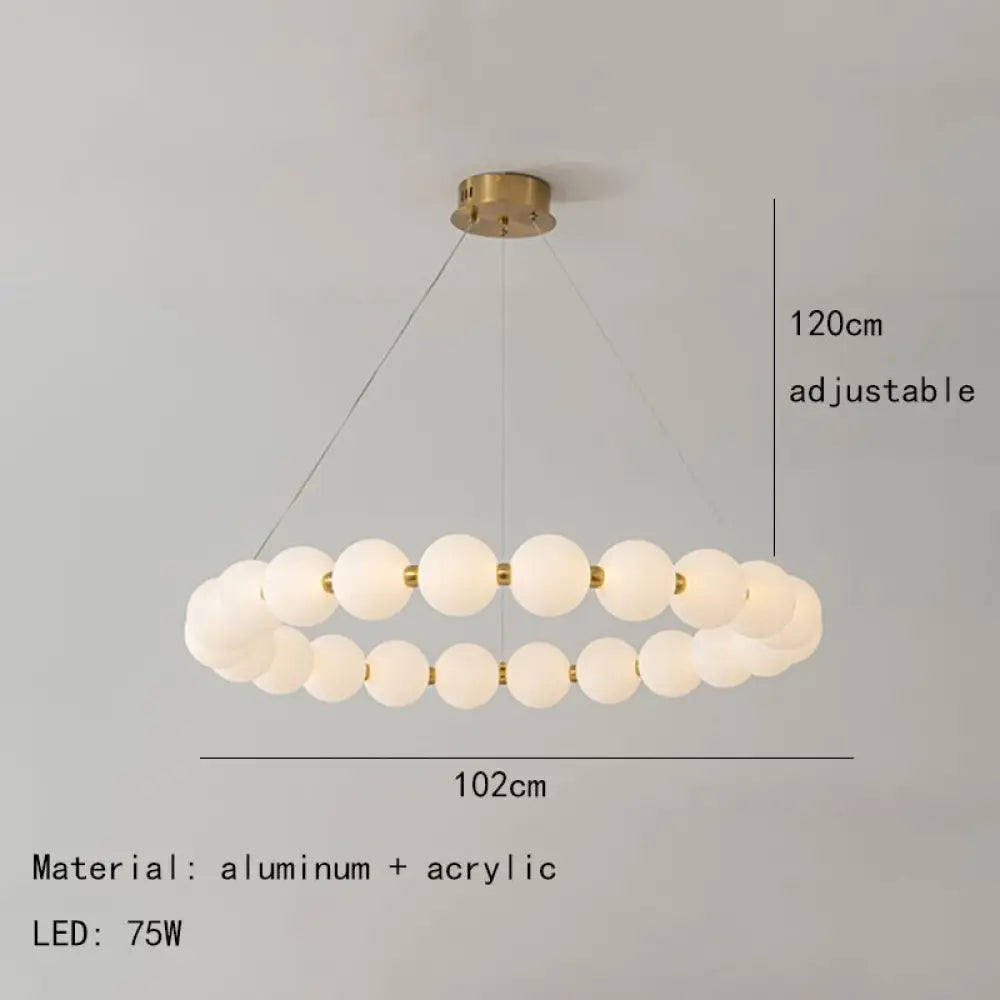Luxury Copper Led Chandeliers White Acrylic Ball Parlor Hall Hanging Lamp Dining Room Bedroom