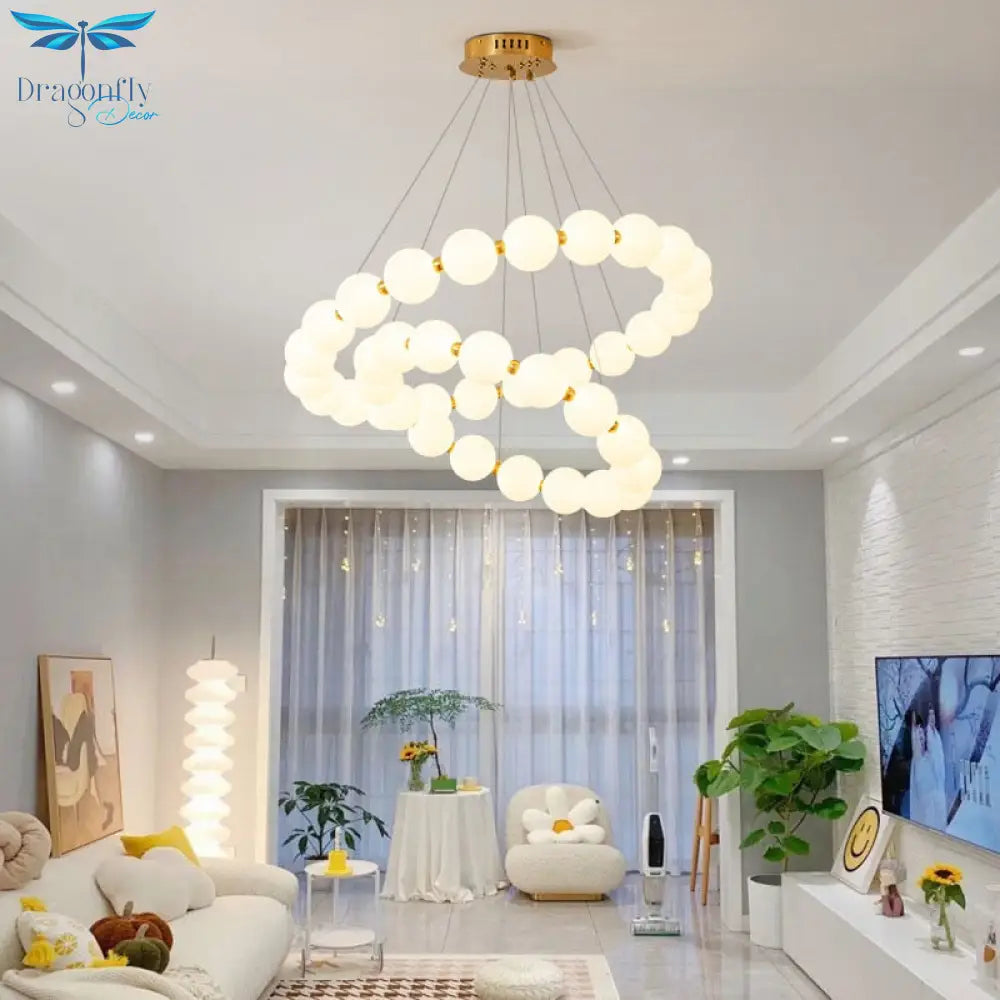 Luxury Copper Led Chandeliers White Acrylic Ball Parlor Hall Hanging Lamp Dining Room Bedroom