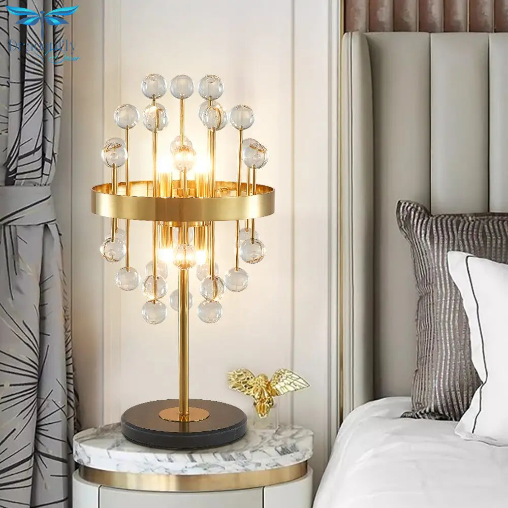 Luxury Crystal Table Lamp Modern Home Decor Led Light Fixture Gold Stainless Steel Indoor Lighting