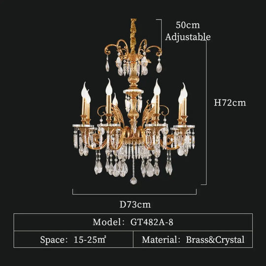 Luxury Decorative Full Copper French Style Crystal Chandelier Indoor Hall Master Bedroom Study