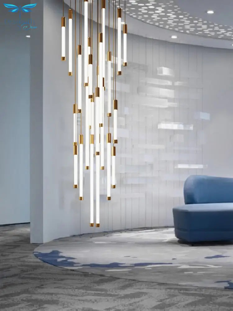 Luxury Design Long Led Chandelier For Staircase Modern Gold Living Room Lobby Hang Light Fixture