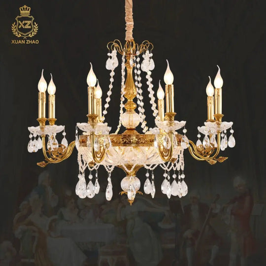 Luxury French Pendant Light Brass Lamp Gold Chandelier Candle Chandeliers Antique 12Lights D112