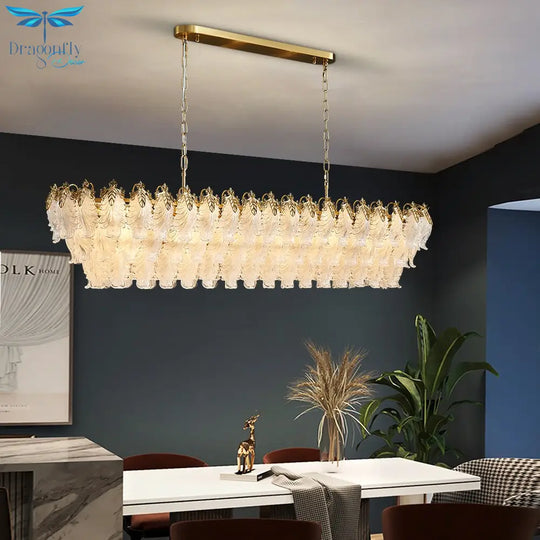 Luxury Gold Rectangle Chandelier - Modern Led Glass And Metal Hanging Lamp For Dining Room Kitchen