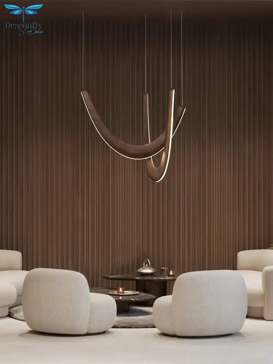 Luxury Hand - Crafted Black Wood Pendant Light - Designer Chandelier For Elegant Room Decor