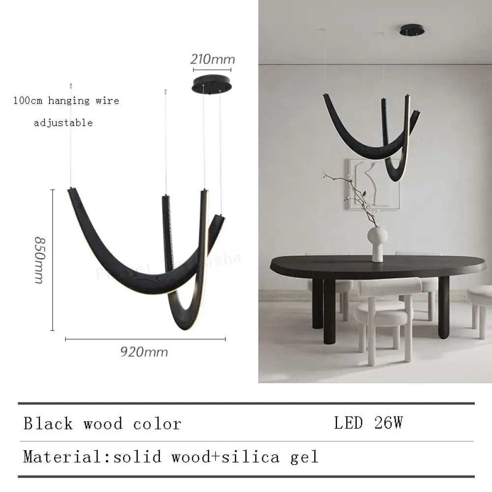 Luxury Hand - Crafted Black Wood Pendant Light - Designer Chandelier For Elegant Room Decor C /