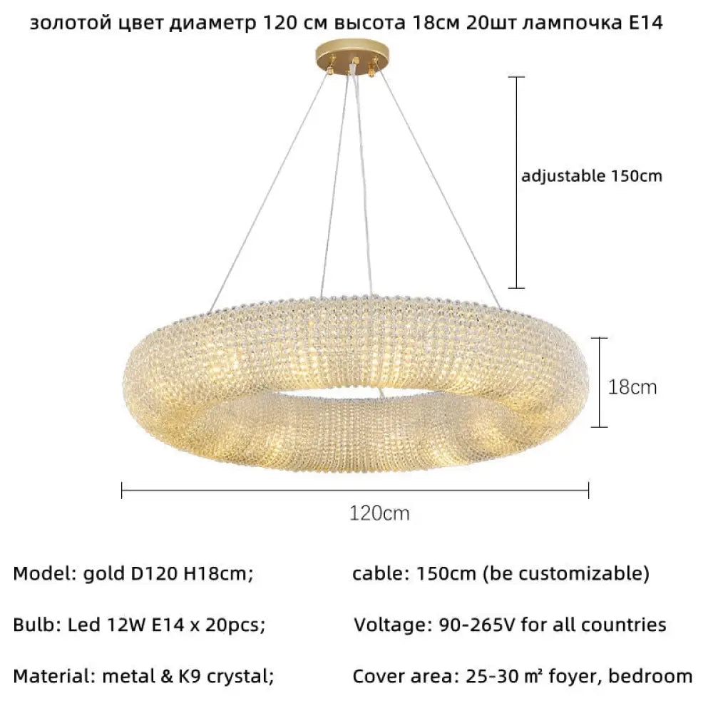 Luxury Loft Led E14 Pendant Lights For American Living Room - Crystal Accents Gold 120Cm 20 Light /
