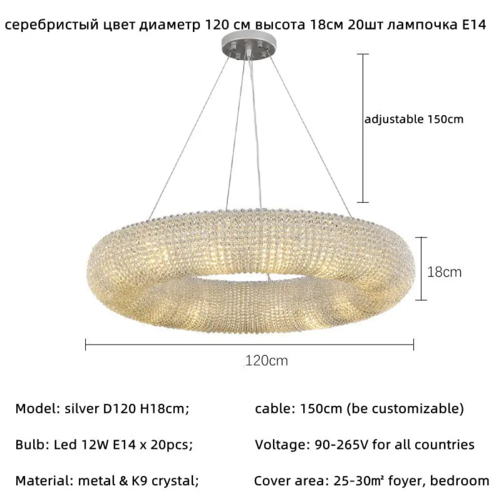 Luxury Loft Led E14 Pendant Lights For American Living Room - Crystal Accents Silver 120Cm 20 Ligh
