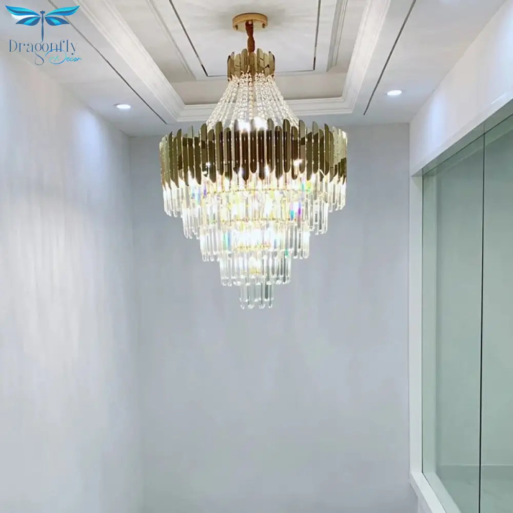 Luxury Long Large Stair K9 Crystal Chandelier Lustres De Cristal Led Pendant Light Hotel Villa