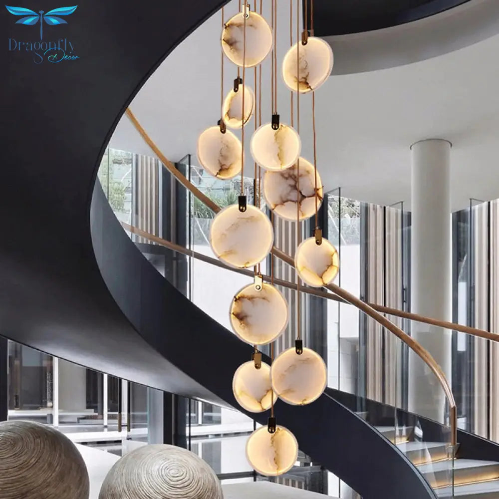 Luxury Marble Led Chandelier For Staircase Large Lobby Hallway Light Fixture Modern Home Decor Long
