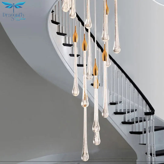 Luxury Pendant Lights Kitchen Island Lighting Rectangle Hanging Lamps Crystal Led Large Staircase