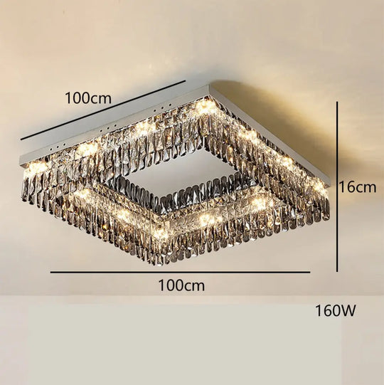 Luxury Square Crystal Led Ceiling Lights - Modern Dimmable Lamps For Elegant Living Room Decor &