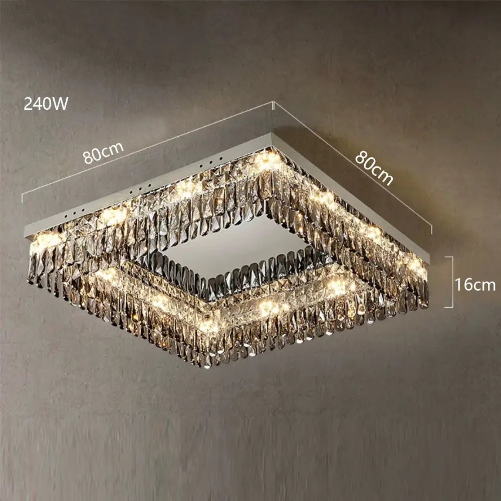 Luxury Square Crystal Led Ceiling Lights - Modern Dimmable Lamps For Elegant Living Room Decor &