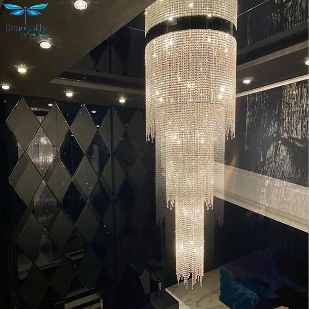 Luxury Staircase Crystal Chandelier Luxury Villa Living Room Led Rotary Decorative Customized