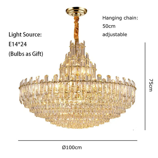 Luxury White Crystal Chandeliers For Living Room Dining And Villa Lighting 100Cm / Gold Frame White