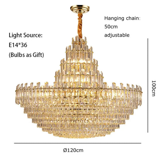 Luxury White Crystal Chandeliers For Living Room Dining And Villa Lighting 120Cm / Gold Frame White