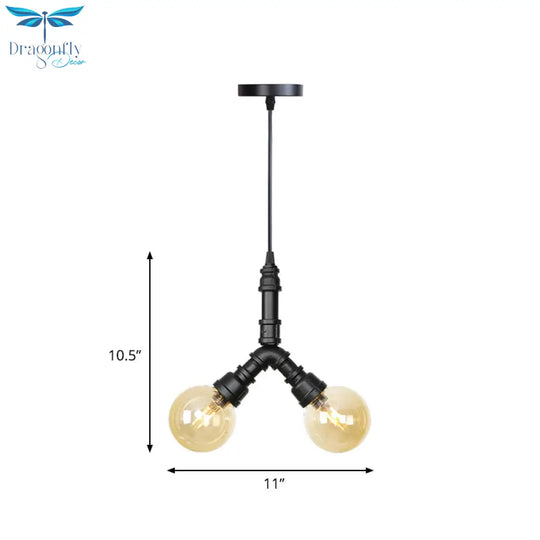 Maasym - Antiqued 2/3/4 - Bulb Chandelier Coffee House Led Ceiling Pendant Light With Sphere Amber