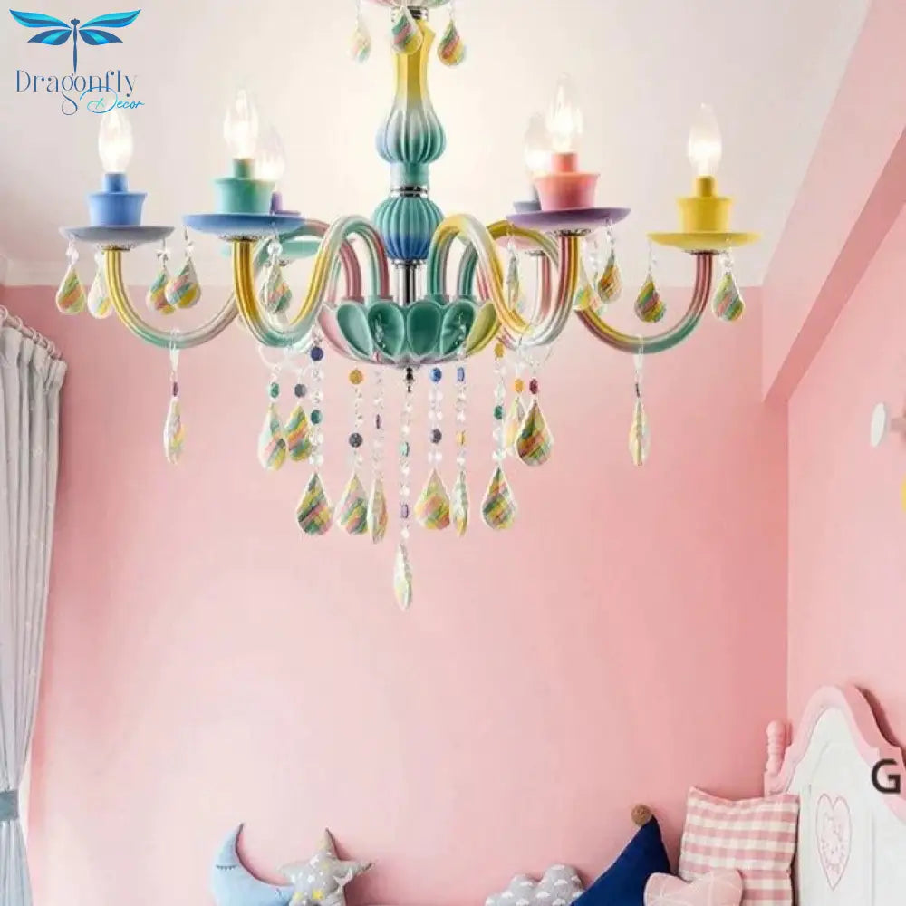 Macaron Chandelier Crystal Lamp Living Room Bedroom Dining Children’s Girl Princess Decoration