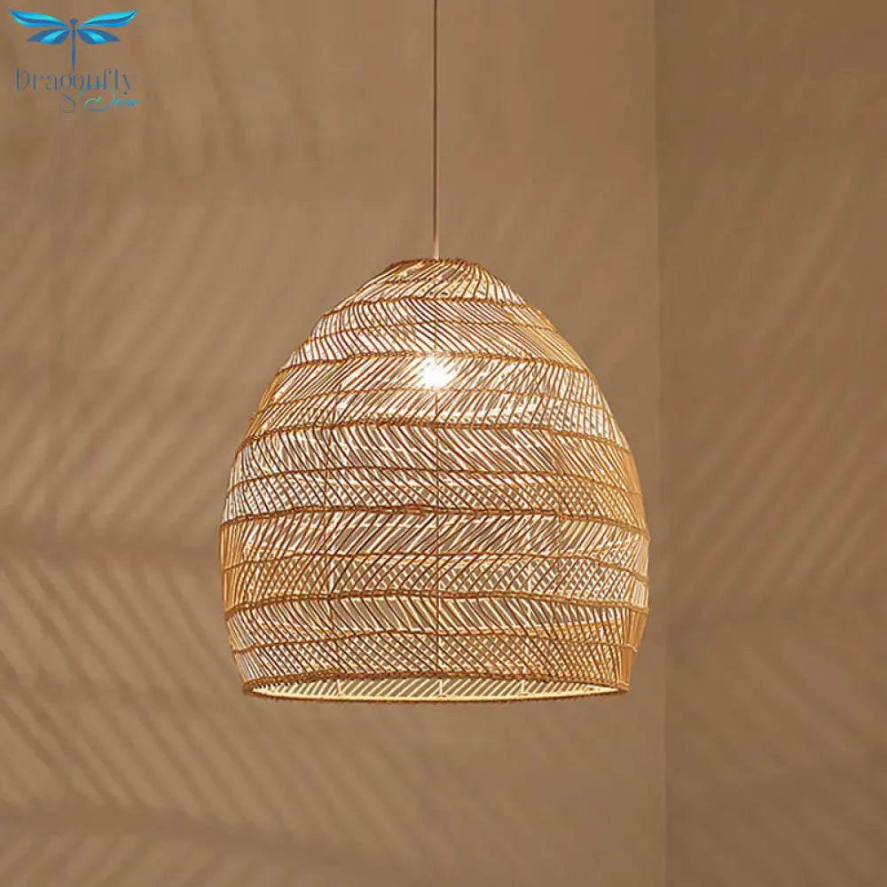 Madeleine - Rattan Cloche Pendant Ceiling Light Asian Single - Bulb Suspension Lighting Over Dining