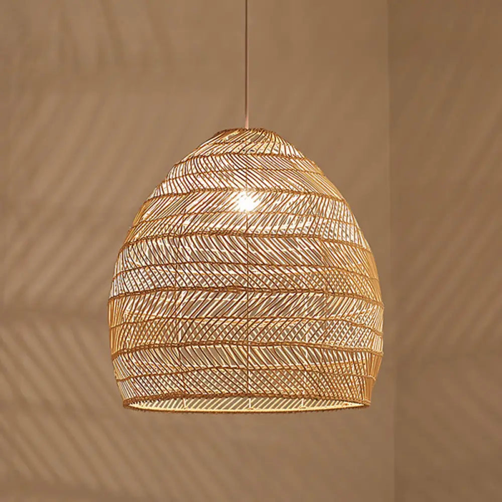 Madeleine - Rattan Cloche Pendant Ceiling Light Asian Single - Bulb Suspension Lighting Over Dining