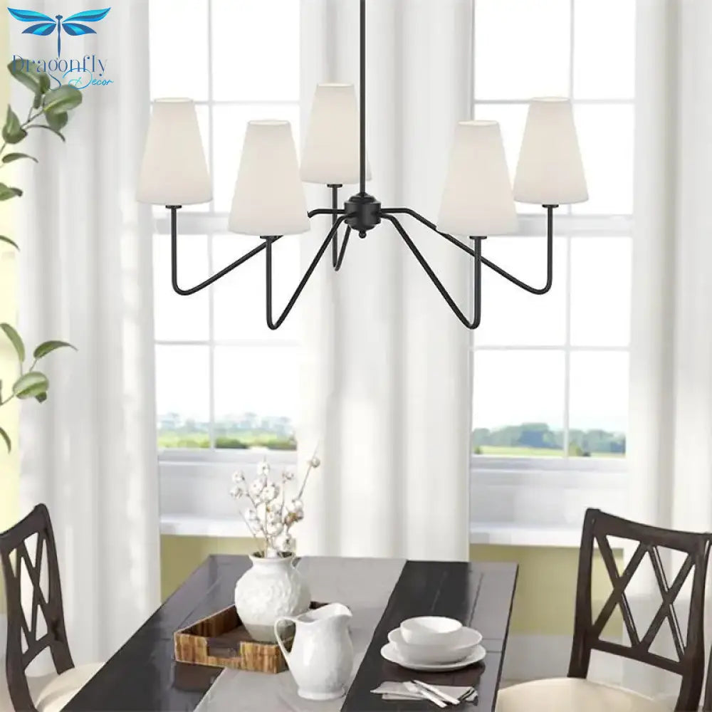 Madison Classic Kitchen Island Chandelier - Polished Gold/Black With White Linen Shades For Modern