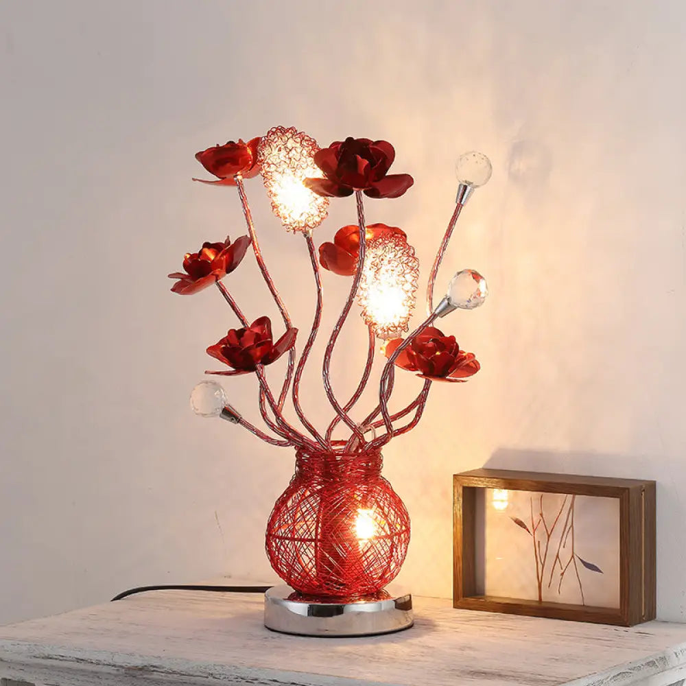 Madison - Led Flower Nightstand Lamp With Jar Base Red