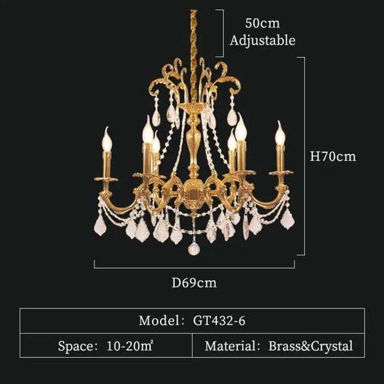 Magnifique - European Style Rococo Light Brass Pendant Lamp Led Fixtures 6Lights D69 H70Cm