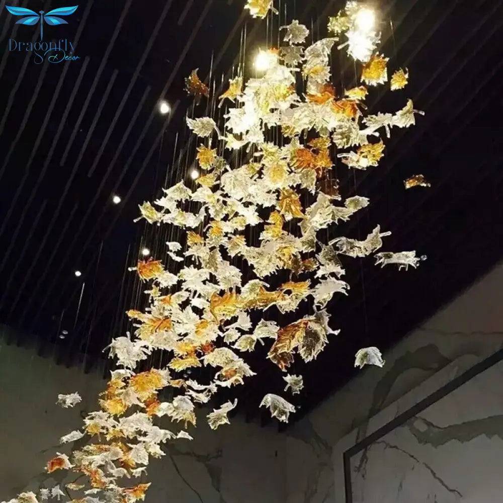 Maple Leaf Hotel Designer Home Ceiling Art Decor Hanging Lamp Luxury Hand Blown Glass Chandelier