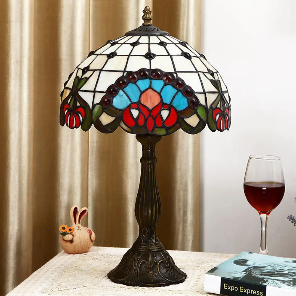 Marfark - Bronze Table Lamp: Baroque Rooster Tiffany Glass Night Stand Light