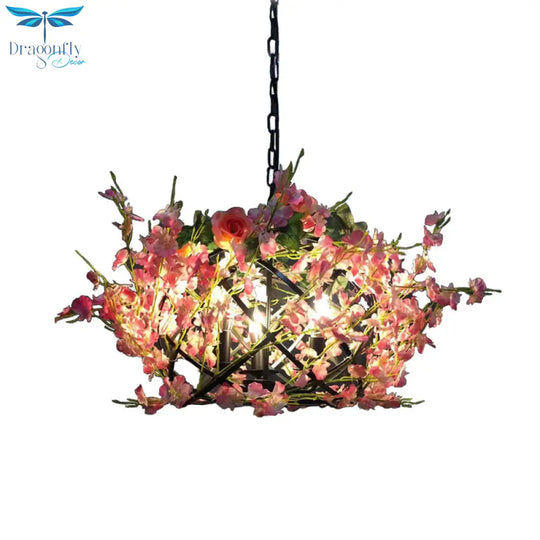 Margot - Pink Flower Hanging Chandelier Candle 3 Bulbs Industrial Ceiling Light